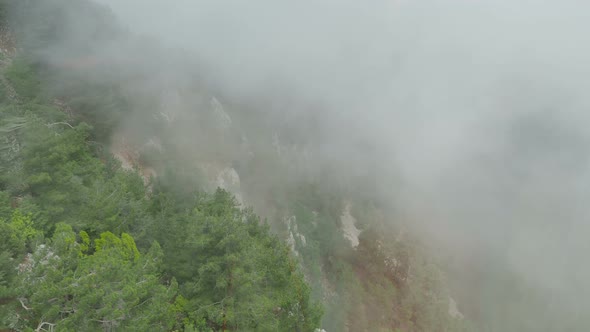 Panorama View on Tahtali Mountains From Moving Cabin of Cable Road Olympos Teleferik. Kemer, Turkey.