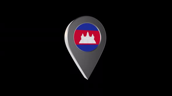 3d Animation Map Navigation Pointer With Cambodia Flag With Alpha Channel  - 2K