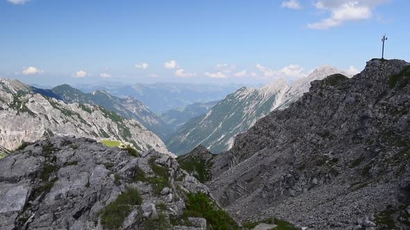 Mountain of the alps at Austria, Liechtenstein under a blue sky. Cameraement up offering a panoramic