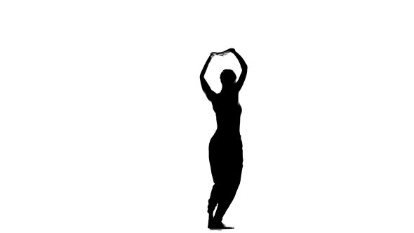 Young Social Latina Dancer Continue Dancing, Barefoot, on White, Silhouette