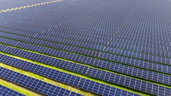 Aerial Drone View Flight Over Solar Power Station Panels