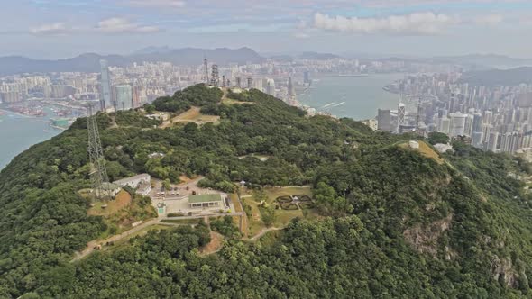 Aerial view of peak with the signal tower in Hong Kong.