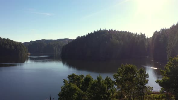 Beautiful Eel Lake in Oregon. Slow drone ascend.