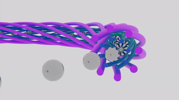 3D animation of balls moving in spiral