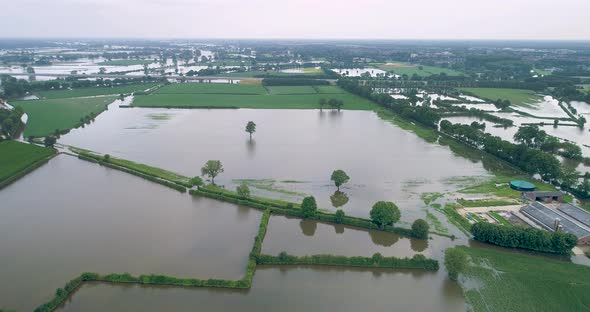 Aerial view of a flooded valley in Netherlands.