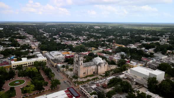 Aerial shot of sunset in Valladolid Yucatan Mexico