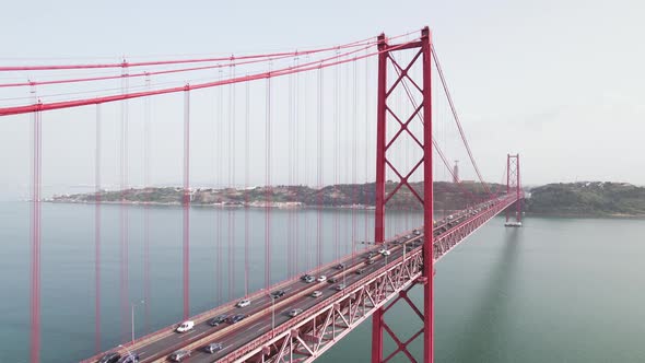 Aerial View of the 25 De Abril Bridge in Lisbon Portugal