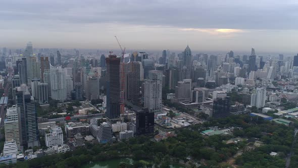 4k Aerial city view of Bangkok dowtnown, Flying over Bangkok, Thailand.