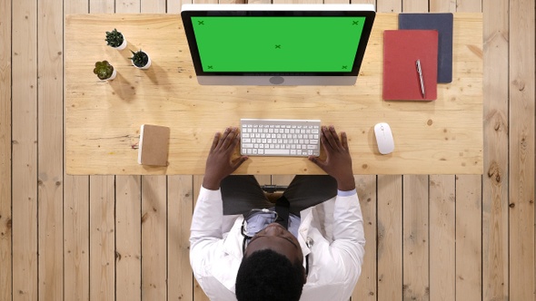 Video Chat with Patient by Doctor. Green mockup Display.