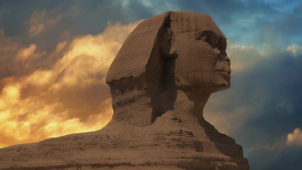 Sphinx Statue With Golden Sky At Sunset