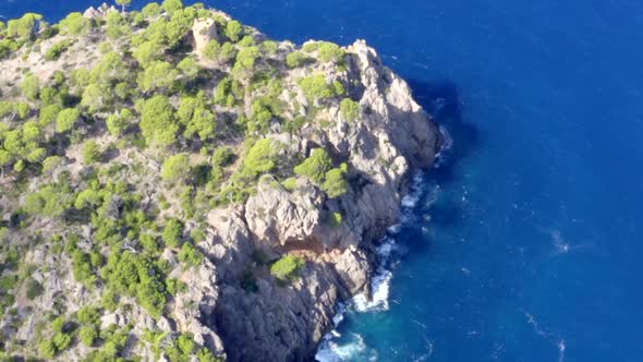 AERIAL: Over Beautiful Coast Line of Tropical Island Mallorca, Spain with Ocean and Blue Water in