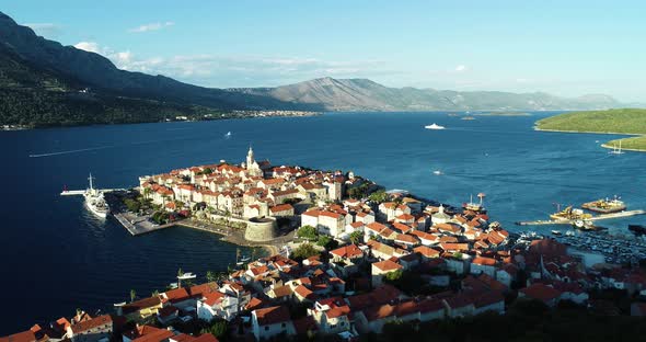 Aerial view of Korcula, Korcula island, Croatia.