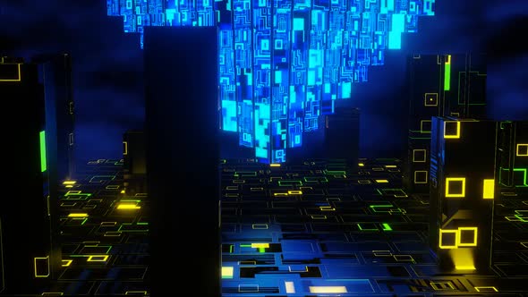 HD 3D animation. Abstract futuristic geometric shapes background