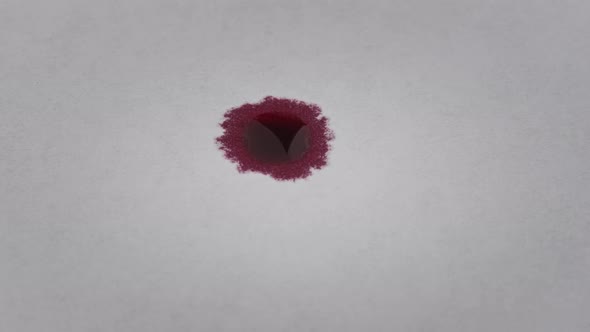 Red Drop of Ink Falls on a White Paper and Absorbed Macro Shot