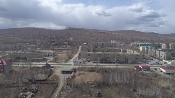 Aerial view of Karabash city with three-story and five-story houses 37