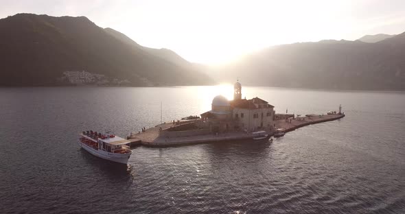 Pleasure Boat Stands Near the Island of Gospa Od Skrpjela