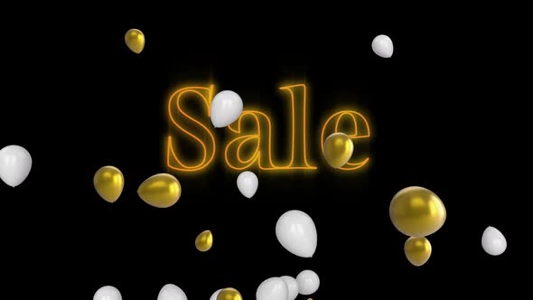 Sale neon with balloons on black background