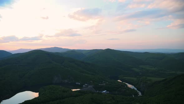 Aerial view of sunset Sivec mountains in Slovakia