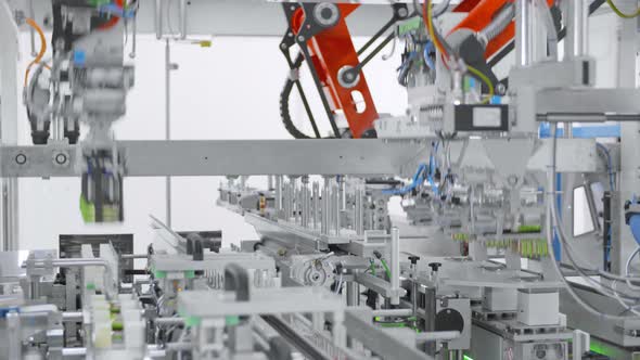 Automated machine. Robotic equipment. Pharmaceutical factory.