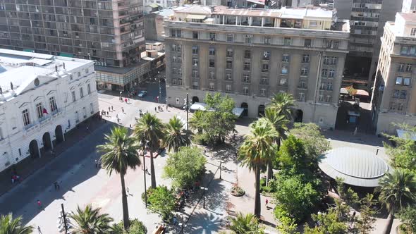 Main square of Santiago Plaza Armas Chile (aerial view, drone footage)