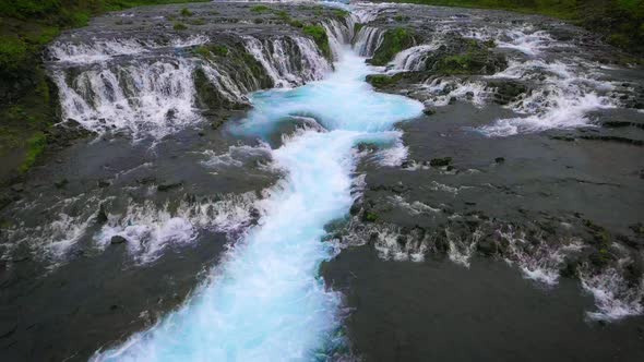 Drone Aerial View of Bruarfoss Waterfall in Brekkuskogur Iceland