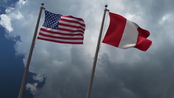 Waving Flags Of The United States And The Peru 2K