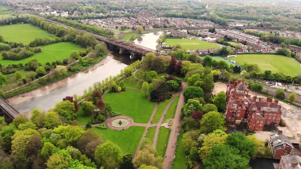 Aerial view of Miller Park in Preston on a cloudy day