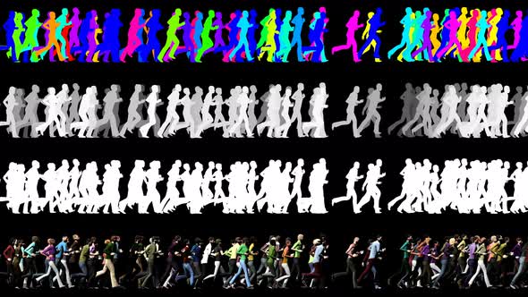 Crowd of People Running in One Direction - 3D Video Element