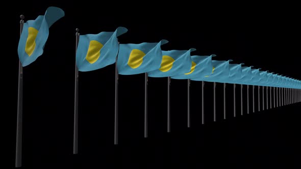 Row Of Palau Flags With Alpha 2K
