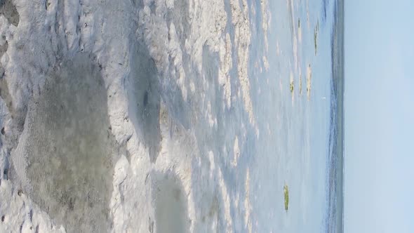 Vertical Video of Low Tide in the Ocean Near the Coast of Zanzibar Tanzania Aerial View