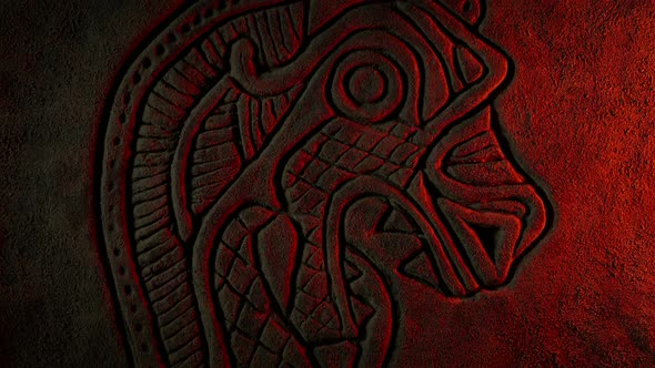 Ancient Viking Creature Carving Lit Up