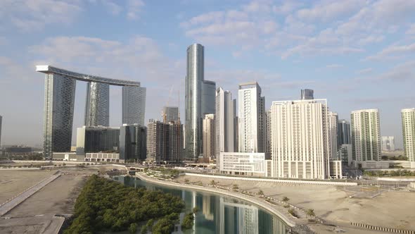 Aerial View on Developing Part of Al Reem Island in Abu Dhabi on a Cloudy Morning