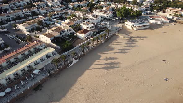 Praia da Luz Beachfront overview in Algarve Gold coast. Aerial Fly-over