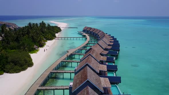 Drone view travel of resort beach break by clear water with sand background