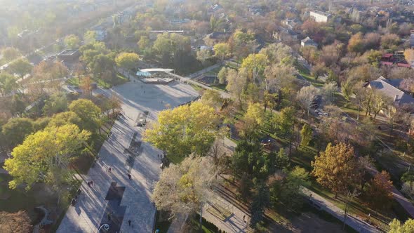 Public park in autumn. Aerial view.