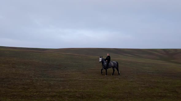 Woman Is Riding a Horse, Walking on the Hills, Beautiful Nature, Animals, 