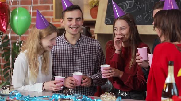 Smiling People Drinking Champagne During Fantastic Birthday Celebration, Spending Nice Time Together