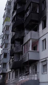 Vertical Video of a Wartorn House in Ukraine