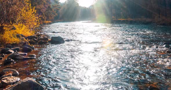 Mountain River Timelapse at the Summer or Autumn Time
