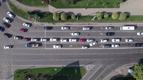 Drones Point of View Traffic Jam Top View Transportation Concept Intersection Crossroad Aerial View