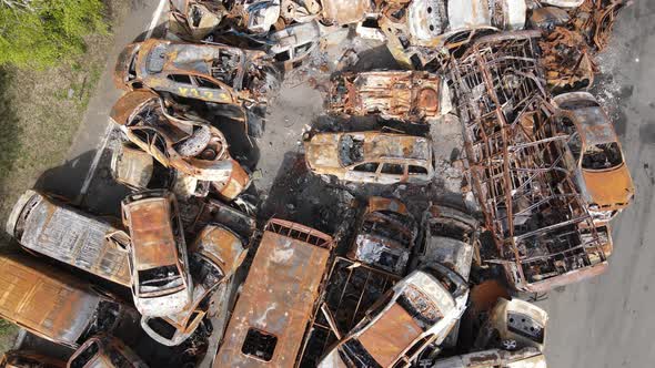 War in Ukraine a Dump of Shot and Burned Cars in the City of Irpen Near Kyiv