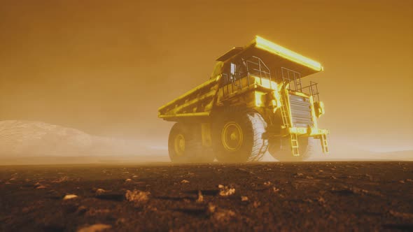 Big Yellow Mining Truck in the Dust at Career