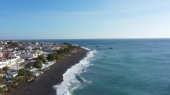 Aerial view of Kamari beach on Santorini island