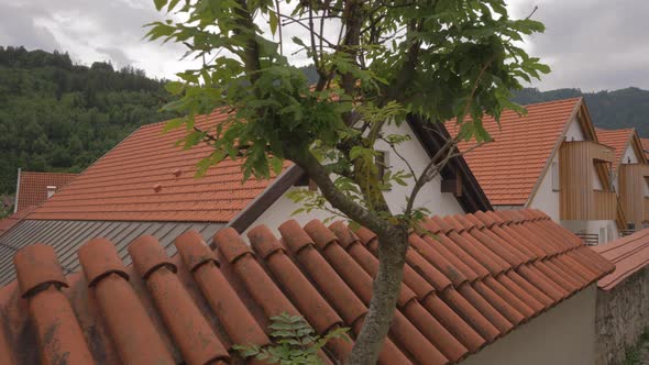 Cozy Low-rise Buildings of Fussen on the Background of the Alps. Bavaria.