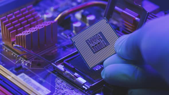 Laboratory Technician Holds a Powerful Processor in His Hands