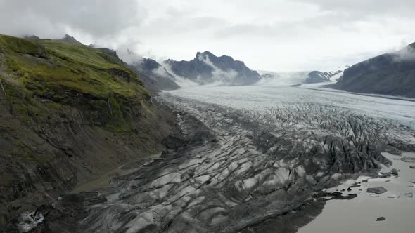 Skaftafellsjokull Glacier Tongue With Mountain Views In Southeast Iceland.