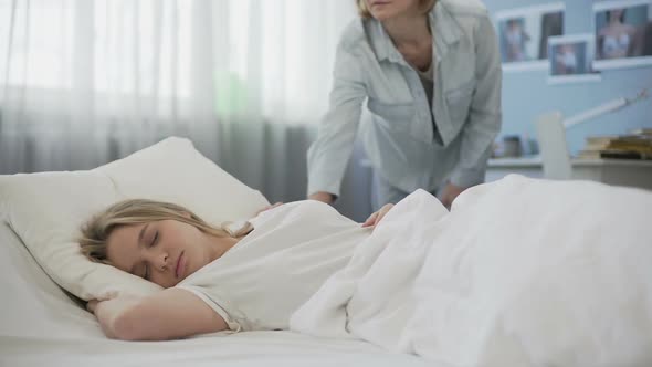 Mother Pulling Daughter Hand Trying to Wake Her Up, Late to School, Problem Kid