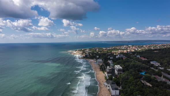 Flight Over The Sea With Clouds And Waves