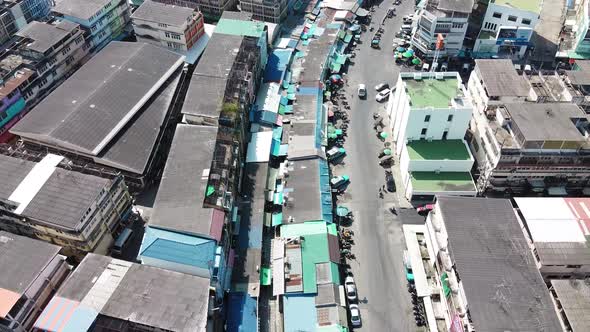 Amazing Aerial View of Maeklong Cityscape and Railway Market Thailand