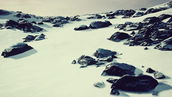 Rocks Covered in Snow at Winter